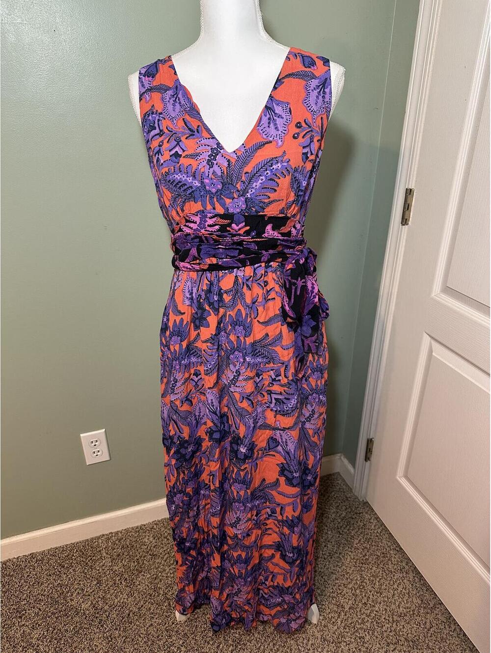 Anthropologie Maeve Macie Floral Maxi Dress Purple Orange Size 14 EUC